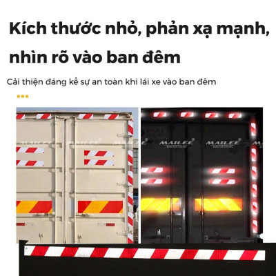 Cuộn Decan Phản Quang Dán Xe Tải Xe Rơ Mooc Mai Lee PQ-25DTS (25m x 5cm) Màu Đỏ Trắng Sọc Chéo, An Toàn Ban Đêm, Chất liệu PVC chống thấm nước