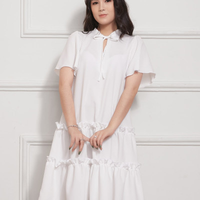 Đầm Babydoll Lụa Crep Nhún Bèo Tay Loe Maxivic, La Mộc - LM012206