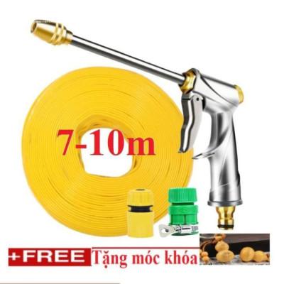  Bộ dây vòi xịt nước rửa xe, tưới cây . tăng áp 3 lần, loại 7m, 10m 206701-2 đầu đồng,cút,nối vàng+ tặng móc khoá