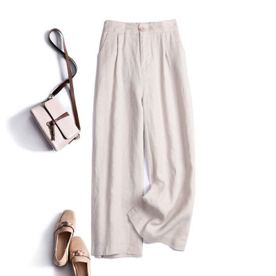 Quần dài suông linen thô cao cấp đũng ngắn lưng thun