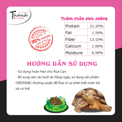 Thức ăn bò sát Rùa Cạn nhãn GREENABC - Tortoise – Sulcata – Hạn chế urat, mai cứng, tăng trưởng nhanh - Hộp 230g