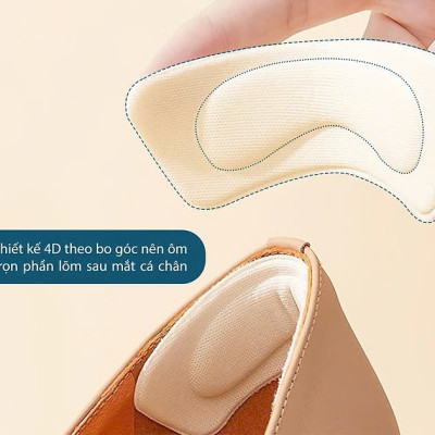 Bộ 2 cặp lót giày 4D bảo vệ gót chân và chống tuột gót giày (loại bầu) 1 CẶP KEM VÀ 1 CẶP ĐEN