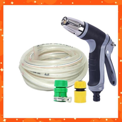 Bộ dây vòi xịt nước rửa xe,tưới cây tăng áp 3 lần cút nhựa nối nhựa vàng loại 20m 206817