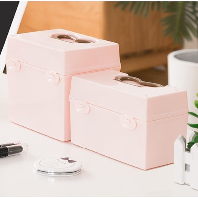 Hộp đựng mỹ phẩm, đồ trang điểm 2.1L thiết kế có quai xách và khóa gài nên rất chắc chắn, an toàn - nội địa Nhật Bản 