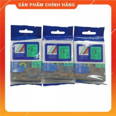 Nhãn In HZE-731 - Đen nền xanh lá 12mm x 8m - Dùng cho máy in BROTHER - AIMO - PUTY [Hàng nhập khẩu]
