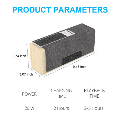 Loa không dây di động Smalody Bluetooth 5.0, bằng gỗ công suất lớn 20W, âm thanh nổi với khe cắm TF AUX