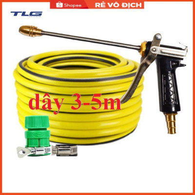 Bộ dây vòi xịt nước rửa xe, tưới cây . tăng áp 3 lần, loại 3m, 5m 206318E đầu đồng, đai, nối, d.vàng