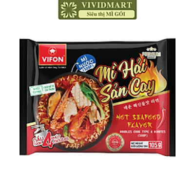 VIFON - Mì Vifon nấu 4 phút hương vị Hải sản cay, Mì Hải sản cay Vifon nấu, Mì nấu Vifon ăn liền (105g/gói)