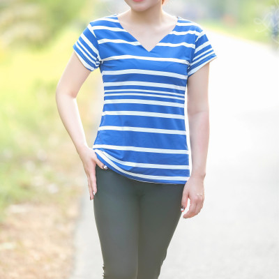 Áo thun thể thao đa năng LMcation Hadley - Xanh sọc trắng