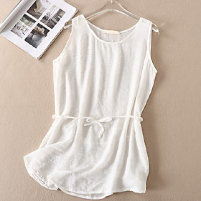 Áo kiểu nữ sát nách, chất liệu đũi mềm mát kèm dây thắt eo cá tính Haint Boutique Ale06