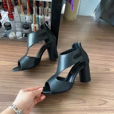 Giày nữ cao gót hở mũi, cổ cao phối lưới ROSATA RO674 -7p- Đen, Nude - BKSTORE