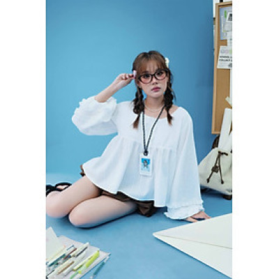 DOTTIE - Áo tay phồng phối bèo - Trắng kem - T1124