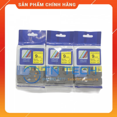 Nhãn In HZE-S621 - Đen nền vàng 9mm x 8m - Dùng cho máy in BROTHER - AIMO - PUTY [Hàng nhập khẩu]