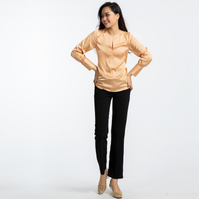 Áo Kiểu Nữ Áo Lụa Tay Dài Thời trang thiết kế Hity TOP103 (Nghệ Tây Saffron)