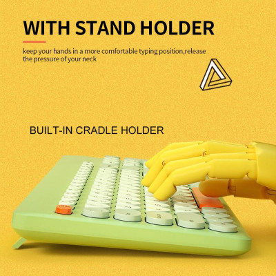 Bàn phím không dây BOW K221 2.4G 96 phím tròn thiết kế tiện dụng di động nhỏ cho IOS / Windows Xanh