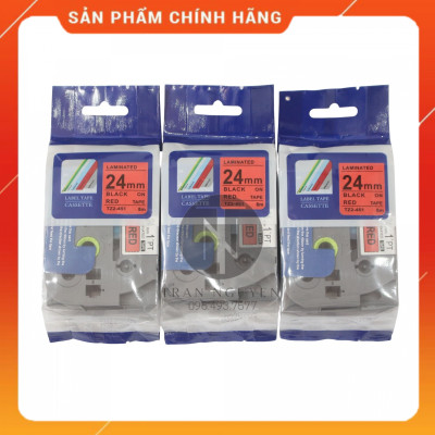 [Combo 5 hộp] Nhãn In đa lớp Tz2-451 - Đen nền đỏ 24mm x 8m - Hàng nhập khẩu