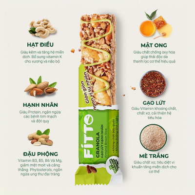 FITTO - GRANOLA GẠO LỨT HẠNH NHÂN - 3 VỊ