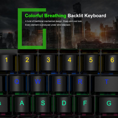 Bộ bàn phím chuột HXSJ J100 + A885 35 phím Mini USB có dây 5500DPI 6 nút LED Bộ bàn phím chơi game quang học 