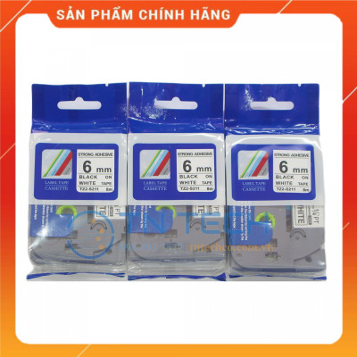 Nhãn In TZ2-S211 - Đen nền trắng 6mm x 8m - Dùng cho máy in BROTHER - AIMO - PUTY [Hàng nhập khẩu]