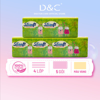 Combo 5 Giấy ăn Slisoft Vàng x 450 tờ Đa Năng, Khăn Giấy Rút Không Chất Tẩy Trắng An Toàn Cho Cả Gia Đình