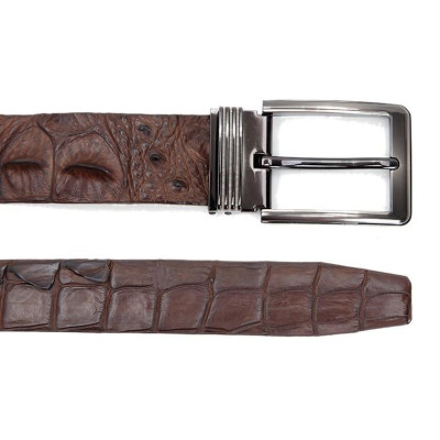 HC4848 - Dây nịt nam da cá sấu Huy Hoàng nguyên con 4P đầu kim màu nâu đất