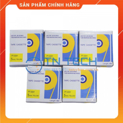 Nhãn in MAX PT-305Y - Chữ đen nền vàng 5MM x 8M - Dùng cho máy in ống MAX [Hàng nhập khẩu]