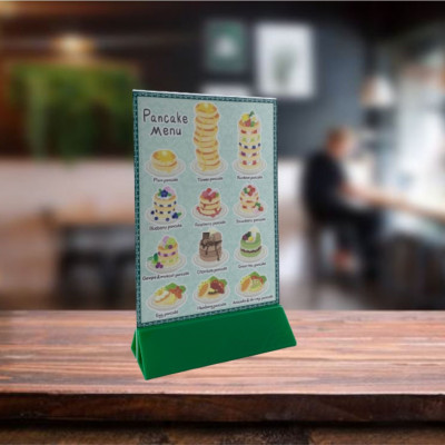 Kệ menu nhà hàng, Standee mica để bàn, Bảng quét mã QR Code, Kệ mica 2 mặt Enter E06-A 210x300mm đế lùa uốn chân chữ A