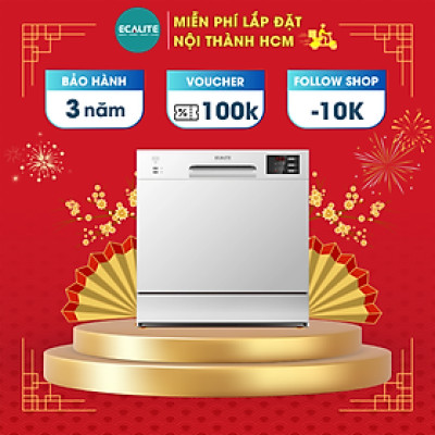 Máy Rửa Chén Ecalite EDW-SMS6080WH (Trắng) - 8 Bộ - 6 Chương Trình Rửa - Hàng Chính Hãng