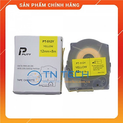 Nhãn in MAX PT-512Y - Chữ đen nền vàng 12MM x 8M - Dùng cho máy in ống MAX [Hàng nhập khẩu]
