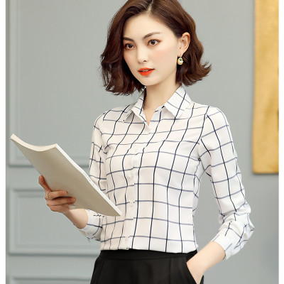 Áo sơ mi nữ công sở kẻ sọc caro thiết kế tay dài phong cách thời trang công sở Hàn Quốc Mã 11