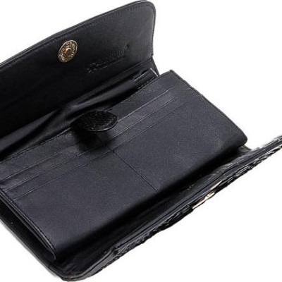 Ví nữ da trăn Huy Hoàng 3 gấp màu đen HT3329