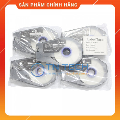 Nhãn in CANON PT-1106W - Chữ đen nền trắng 6MM x 30M - Dùng cho máy in ống CANON [Hàng nhập khẩu]
