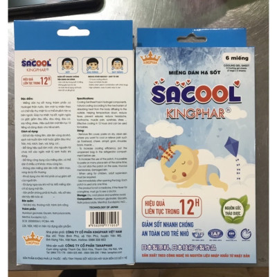 Miếng dán hạ sốt SACOOL Kingphar Hộp 6 miếng - công nghệ Nhật Bản tác dụng 12 giờ -Giúp hạ nhiệt, hạ sốt nhanh chóng
