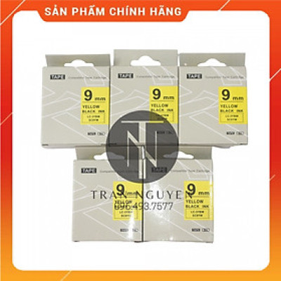 [Combo 5 hộp] Nhãn in Tepra SC9YW (LC-3YBW) - Chữ đen nền vàng 9mm x 8m - Hàng nhập khẩu