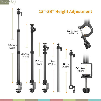 Vijim LS11 / LS02 / LS08 - Chân Đế Kẹp Bàn Kèm Tay Nối Dài Xoay 360 Độ Hỗ Trợ Cho Quay TikTok, Youtube, Review, Làm Đẹp - Hàng chính hãng