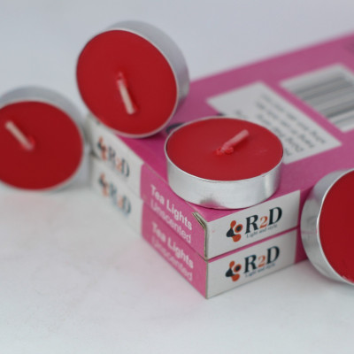 Nến trà Tealight màu đỏ hộp 10 viên chính hãng R2D không khói không mùi dùng cho đèn thiền