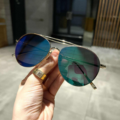 Kính râm nam nữ thời trang chống nắng Mắt xanh tráng gương form nhỏ sành điệu