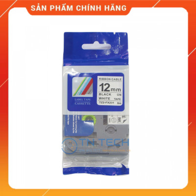 Nhãn In TZ2-FX231 - Đen nền trắng 12mm x 8m - Dùng cho máy in BROTHER - AIMO - PUTY [Hàng nhập khẩu]