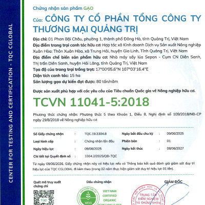 GẠO HỮU CƠ QUẢNG TRỊ  TỐT CHO NGƯỜI TIỂU ĐƯỜNG, GÚT VÀ BÉO PHÌ TÚI 5 KG