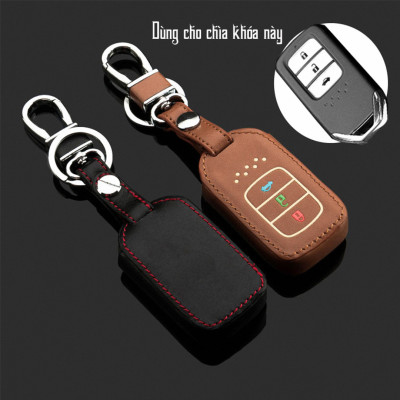 Cho xe Honda, bao da chìa khóa ô tô 3 nút dạ quang kiêm móc khóa chất liệu da, Inox MIHOCO Honda 3N/ Hàng chính hãng