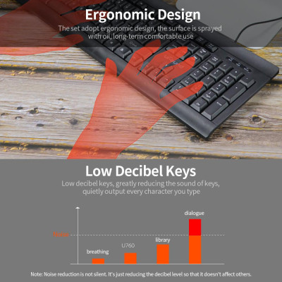 Chuột và Bàn phím U-766 Combo 106 Phím Decibel  chống bắn tung tóe + Chuột có dây USB 1200DPI 