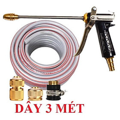 Bộ dây vòi xịt nước rửa xe, tưới cây . tăng áp 3 lần, loại 3m,5m 206318 đầu đồng,cút đồng+ tặng đai
