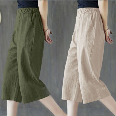 Quần Nữ Ống Rộng Dáng Suông, Quần Ngố Lửng Mặc Nhà Cạp Chun Chất Liệu Đũi Cao Cấp Siêu Mát Cho Mùa Hè