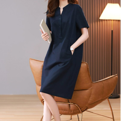 Hàng sẵn Đầm nữ linen nữ tính nhẹ nhàng, lịch thiệp, tao nhã màu xanh đen da199