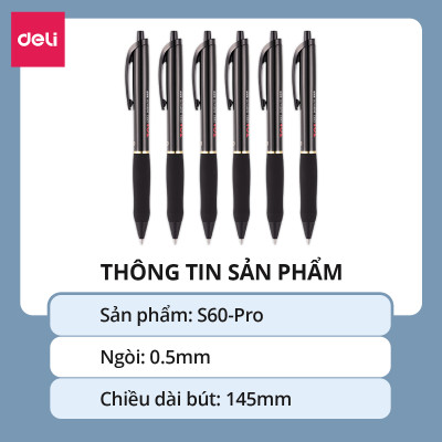 Bút Gel Bấm Bi Nước Mực Gel Màu Đen Nhanh Khô Deli Thiết Kế Thông Minh Ngòi 0.5mm Dành Cho Văn Phòng Học Sinh