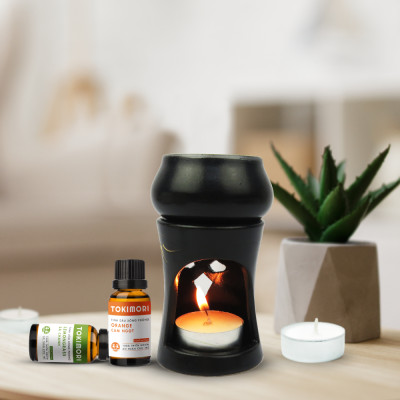 Bộ Đèn Xông Tinh Dầu TOKI MORI bằng nến kèm 2 chai tinh dầu 10ml Sả Chanh, Cam Ngọt, Nến Sáp, Khử Mùi, Làm Thơm, Trang Trí Nhà ở, Văn Phòng, Quà tặng
