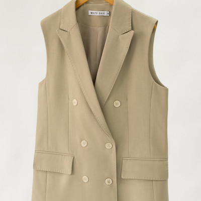 Áo khoác gile dáng rộng Gina màu be thiết kế cao cấp WHITE CHIC