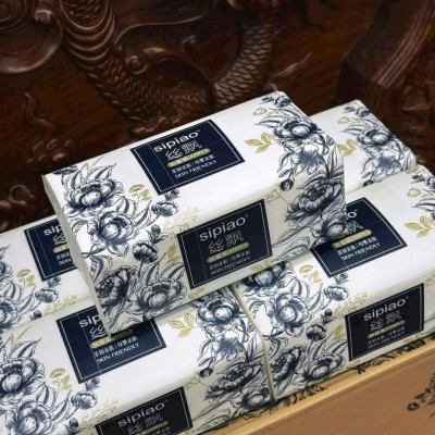 Gói Giấy Ăn Sipiao Hoa Xanh Đen 420 Tờ Siêu Dai