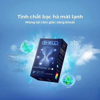 Bao cao su Shell Cool Prolong kéo dài thời gian, bạc hà mát lạnh - Hộp 10 cái | SHELL CHÍNH HÃNG