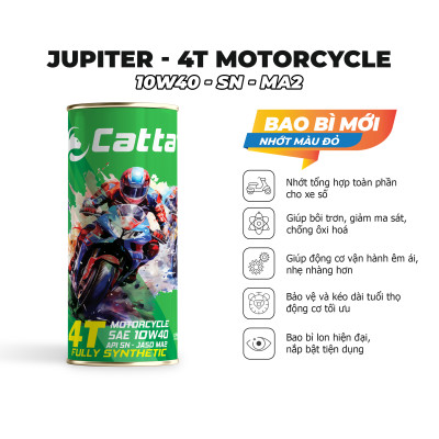 Nhớt tổng hợp toàn phần CATTA 4T MOTORCYCLE 0.8L - SAE 10W40, API SN, JASO MA2 - Hàng chính hãng